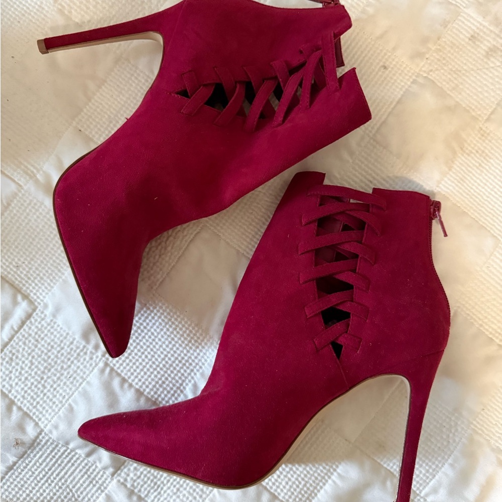 Aldo Burgundy Lace-Up Heeled Boots